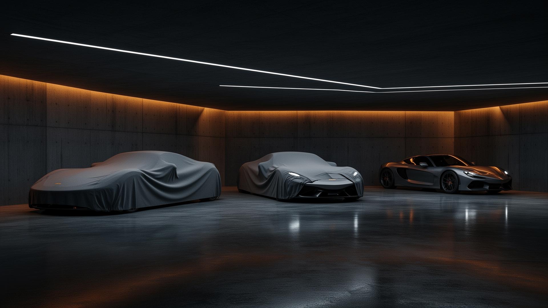 Premium car storage with luxury cars under car covers