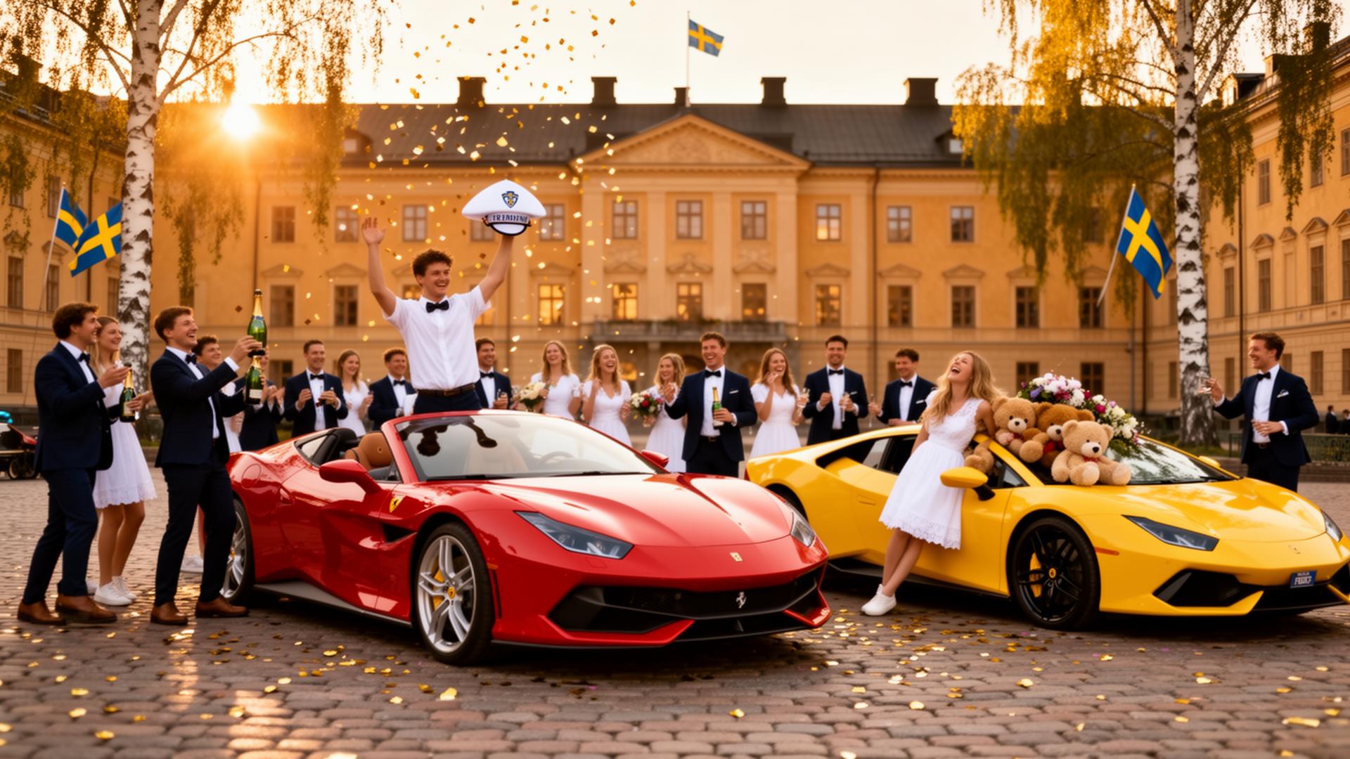 Ferrari and Lamborghini at graduation celebration